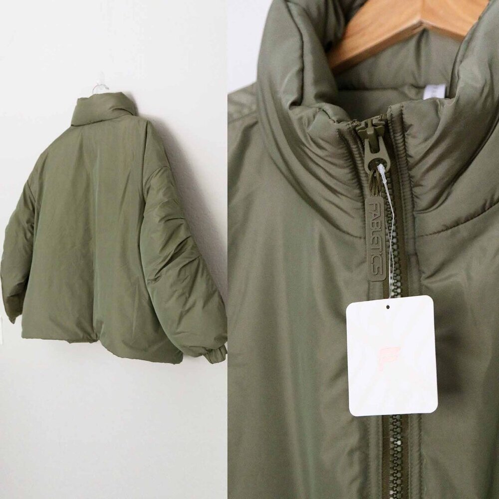 NEW Fabletics Khloe Kardashian All Weather Puffer Jacket Dark Moss Shine XXL 1X - Picture 10 of 16